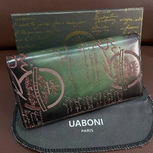 特注限定品 EU製＆定価17万◆UABONI*ユアボニ*幻のパティーヌ*二つ折り長財布*EU製◆カリグラフィー 手染 カーフスキン ハンドメイド 紳士