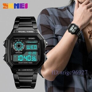 X447☆新品防水時計 ステンレス 鋼ファッション デジタル 腕時計 SKMEI メンズスポーツウォッチ カウントダウン
