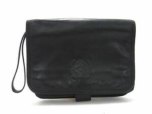 1円 ■美品■ LOEWE ロエベ アナグラム レザー クラッチバッグ セカンドバッグ レディース メンズ ブラック系 FA3756