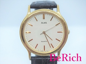 セイコー SEIKO アルバ 腕時計 V501-6K80 白 ホワイト 文字盤 SS レザー 茶 ブラウン クォーツ ウォッチ 時計 ALBA 【中古】 ht3404