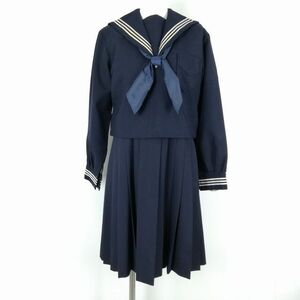 1円 セーラー服 ジャンパースカート 上下3点セット 冬物 白3本線 女子 学生服 静岡英和女学院中学高校 紺 制服 中古 ランクC NA0020