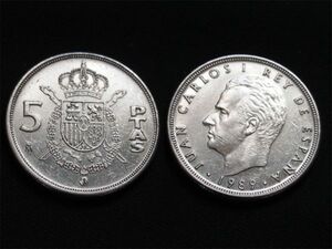 【スペイン】 5ペセタ 1989年 　白銅貨 フアン・カルロス1世