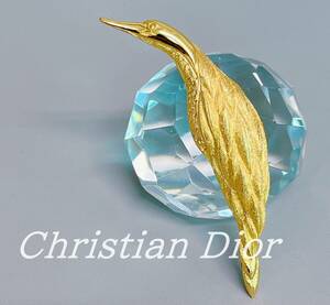 Christian Dior クリスチャンディオール バード 鳥モチーフ 大ぶり ブローチ ゴールドカラー（約縦11㎝×横2.1㎝×厚さ9㎜/重量22.7g）