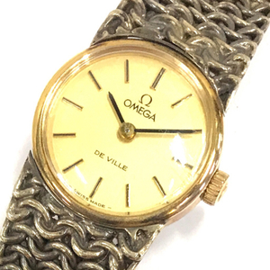 オメガ デビル 手巻き 機械式 腕時計 レディース ラウンドフェイス ゴールドカラー文字盤 社外ブレス OMEGA