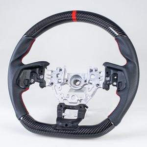 スバル用 WRX 2022-2023 D型 ステアリング ホイール ハンドル カーボンx本革パンチングレザーx赤い輪デザイン
