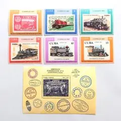 外国切手　キューバ　鉄道　キューバ鉄道150年　6種＋小型シート