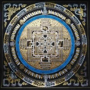 卍 一点もの チベット密教　 『肉筆　カーラチャクラ　曼荼羅　細密画　』53ｃｍ　　　検索；珍品　金 銀 仏教美術　密教　仏画　ko2