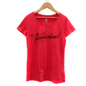 ティンバーランド Timberland Tシャツ カットソー 半袖 ラウンドネック ロゴプリント M 赤 レッド 黒 ブラック /YS25 レディース