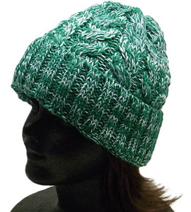新品▽送料無料　ニット帽 【 緑 x 白 】　メンズ レディース ケーブル編み ニットキャップ 帽子 ワッチ ビーニー