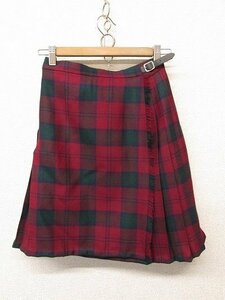 k6536：英国製 The Edinburgh Woollen Mill タータンチェック柄ラップスカート 10 プリーツスカート えんじ/緑/紺/裾直しあり：5 