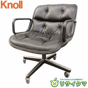 【中古】F▼ノル ノール Knoll ポロックチェア エグゼクティブチェア レザー 本革 キャスター 昇降可 リクライニングなし 4本脚 (22129)