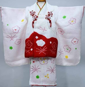 七五三 三歳 女児 被布着物フルセット 正絹 絞り 陽気な天使 日本製 伊達襟付き 新品（株）安田屋 NO37006