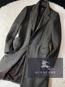 L5【極上ツイード!!】定価18万 美品●BURBERRY●レトロシックな高級感!●ツイードチェスターコート バーバリーコート メンズ　イギリス製