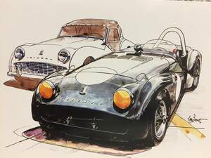 【正規品 絶版】Bowイラスト ポストカード トライアンフTR-3A カーマガジン Triumph TR-3A 絵葉書 旧車 絵