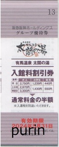 有馬温泉 太閤の湯 半額券 1枚 2024.5.31 阪急阪神 株主優待