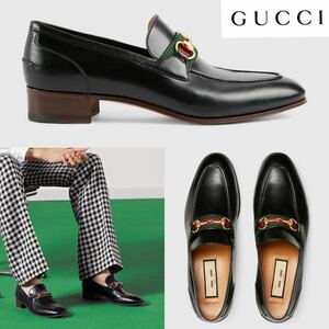 【美品】グッチGUCCI シェリーラインホースビット付ローファー7レザーシューズ