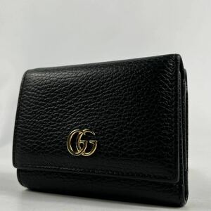 1円〜【極美品】 GUCCI グッチ 三つ折り財布 GG マーモント ブラック 黒 レザー コンパクトウォレット メンズ レディース 小銭入れ 