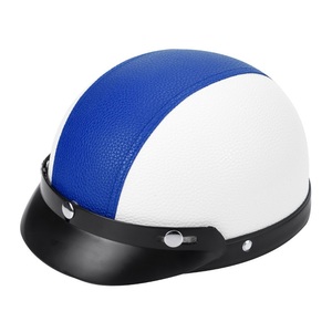 ヘルメットバイク 半帽 レトロ ハーフ 半キャップヘルメット メンズ レディース 原付 つば付き 人気 小帽体 超軽量/ブルー＋ホワイト