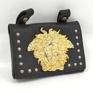 【中古】Gianni Versace ウエストポーチ メデューサ スタッズ レザー ブラック