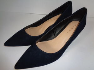 b255◆ZARA TRF パンプス◆ザラ size36 23cm程 ネイビー チャンキーヒール ポインテッドトゥ レディース 靴 シューズ 5K