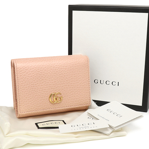 美品 グッチ GGマーモント Wホック コンパクト財布 474746 レザー ピンク GUCCI