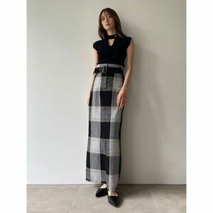 ◆ 美品 23AW 定価14850円 スナイデル SNIDEL ベルティッド ロービング チェック タイト スカート 0サイズ ブラック SWFS234215