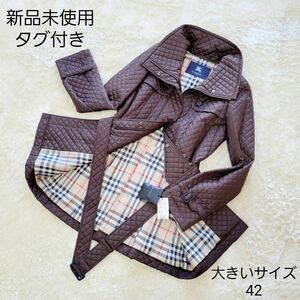 【奇跡の未使用タグ付き】サイズ42 バーバリー キルティング ベルト付きコートBURBERRY ノバチェック 大きいサイズ　XL ノヴァチェック