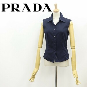 国内正規品◆PRADA プラダ コットン ノースリーブ シャツ 紺 ネイビー 38