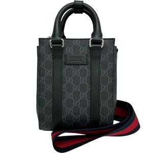 GUCCI/グッチ GGスプリーム ミニトートバッグ 696010 ショルダーバッグ PVC/レザー ブラック レディース