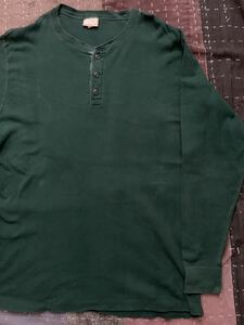 80s 90s XL llbean river drivers shirt アメリカ製 USA製 ビンテージ エルエルビーン ヘンリーネック シャツ サーマル 緑 グリーン 猫目