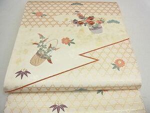 平和屋2■六通太鼓柄袋帯　唐織　松竹梅　花籠文　金糸　逸品　DAAB1551jm