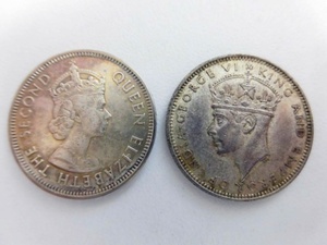 イギリス領 英領 マラヤ 20セント銀貨 2枚 ジョージ6世 1939年 エリザベス 1957年