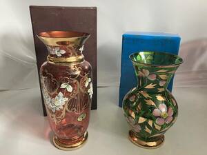  BOHEMIAN GLASS ボヘミアグラス ボヘミアングラス クリスタルガラス カットガラス 花瓶 フラワーベース 壺 セット (24/5/5)