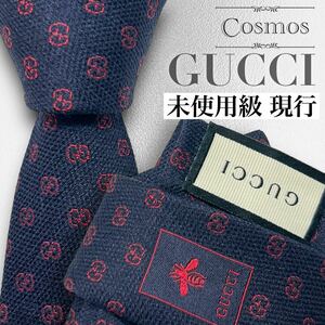 1円 未使用級 GUCCI グッチ 現行 ネクタイ GG柄 蜂 ハチ bee 濃紺色 ネイビー 赤系 赤色 レッド 紳士服 スーツ メンズ 高級 ブランド