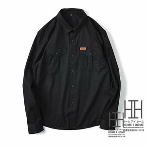 2XL ブラック シャツ メンズ メンズシャツ 長袖シャツ シャツ ワークシャツ ミリタリーシャツ ウォッシュ加工 カバーオール