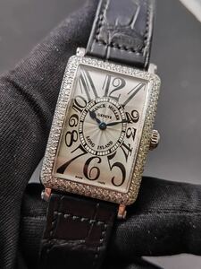 中古美品 保証書あり フランクミュラー FRANCKMULLER ロングアイランド 950QZD 純正ダイヤベゼル K18WG 金無垢 クォーツ レディース 腕時計