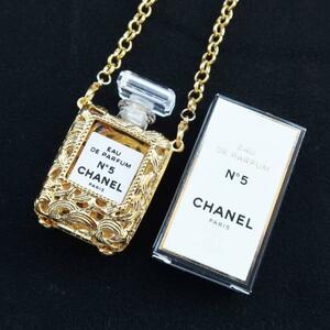 シャネル CHANEL NO.5 NO5 香水 ミニボトル ネックレス ゴールド 香水瓶 ケース 箱付 ヴィンテージ レア 美品 パフューム ペンダント