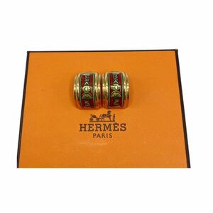 【美品】エルメス HERMES エマイユ イヤリング レッド × ゴールド