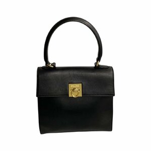 極 美品 希少品 CELINE セリーヌ ヴィンテージ リング金具 ロゴ レザー 本革 ハンドバッグ ミニ トートバッグ ブラック 黒 30805