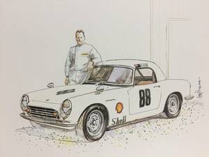 【正規品 絶版】Bowイラスト ホンダ S600 カーマガジン 128 Honda S600 アンティーク インテリア クラシックカー 旧車 絵