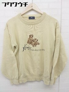 ◇ KEN COLLECTION 犬刺繍 ロゴ コットン 長袖 ニット セーター サイズ S イエロー メンズ