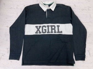エックスガール X-girl ストリート スケート ヒップホップ 長袖ポロシャツ ラガーシャツ レディース 2 黒