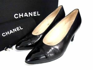 1円 CHANEL シャネル レザー パンプス ヒール 表記サイズ35 1/2(約22cm) 靴 シューズ ブラック系 AZ4348