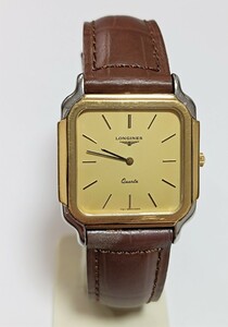 稼働品 ロンジン メンズ腕時計 ゴールド文字盤 新品電池 変わりベゼル LONGINES