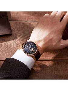 腕時計 メンズ 機械式 ビジネス 紳士 腕時計 自動巻き 防水 5気圧 皮革バンド 大文字盤