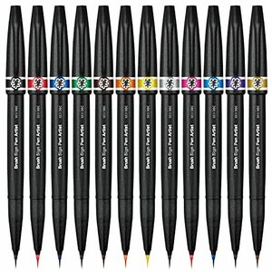 ぺんてる 筆ペン ブラッシュサインペンアーティスト 12色セット AMZ-SESF30C-12
