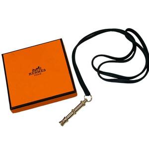 HERMES エルメス シフレ ドッグホイッスル 犬笛 シルバーカラー金具 レザーネックレス ネイビー系 ペンダント レディース