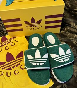 新品未使用　グッチ　GUCCI adidas×GUCCI アディダス グッチ コラボ サンダル GG プラットフォームサンダル スリッパ グリーン　11