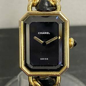 VV109 腕時計 CHANEL シャネル プルミエール M QZ スクエア ゴールド×黒文字盤 GP 腕時計 レディース 稼働品 BRABAR プルミエール