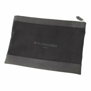 【バレンシアガ】Balenciaga　メンズ ネイビークリップM キャンバス×レザー クラッチバッグ 373834 ブラック 180286